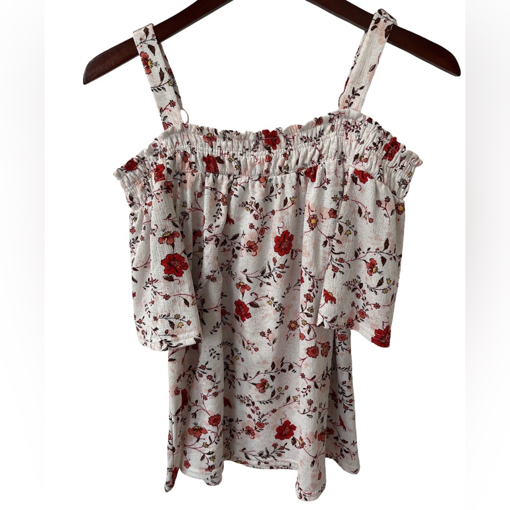 Melloday Floral Smocked Ruffle Strap Blouse Top Women Small